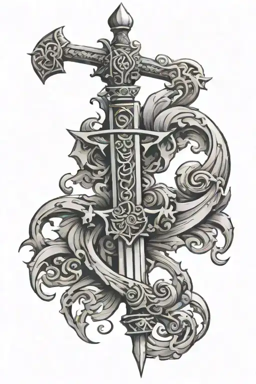 nirbhau nirvair written with heart and sword symbolism tattoo design idea