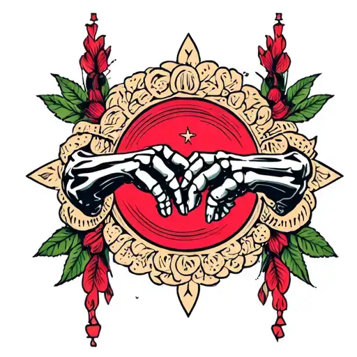 two skeletal hands pinky promise  tattoo design idea