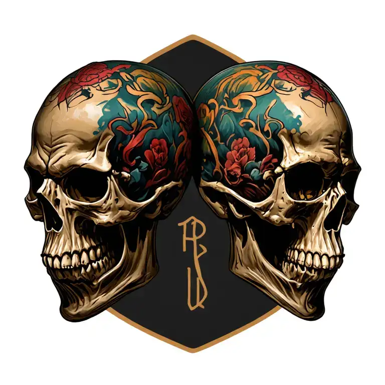 Two Skulls opposed back to back tattoo design idea