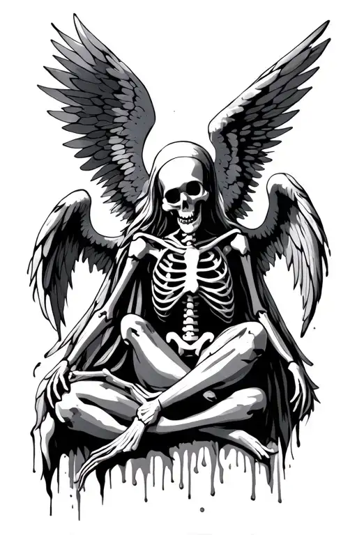 skeleton angel with tattered wings  tattoo design idea