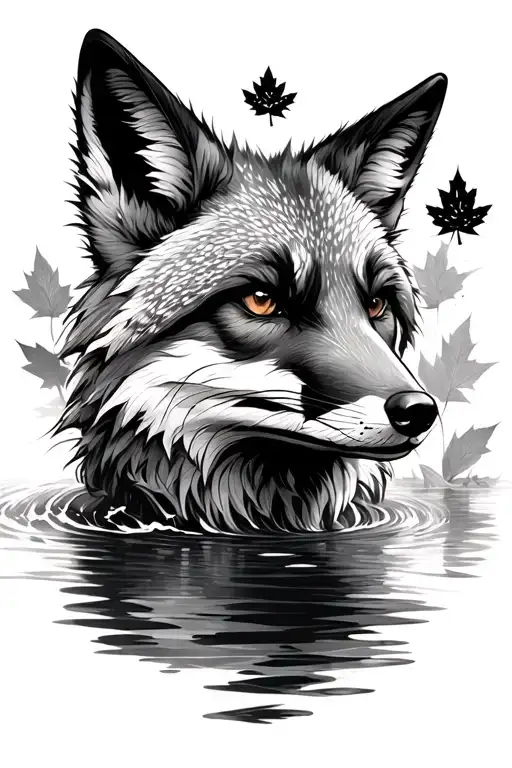 Fox, water, Maple leafs, japanese style tattoo design idea