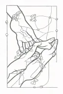 two hands holding the string of life from the Fates's myth tautly and straight, and third hand about to cut it tattoo design idea