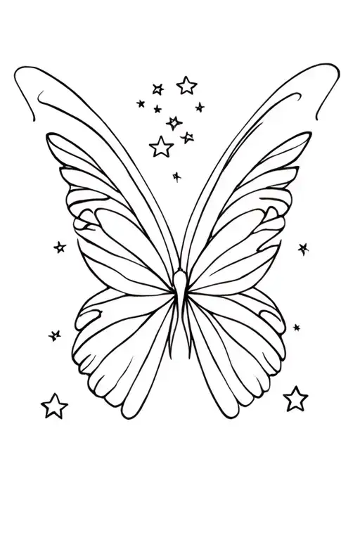 Butterfly wings with fairy and stars coming tattoo design idea