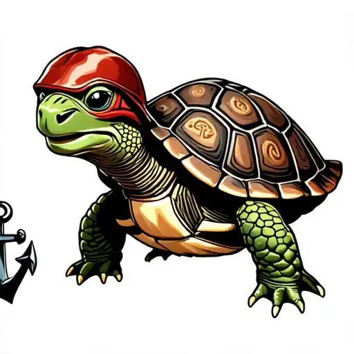 shellback turtle with a anchor tattoo design idea