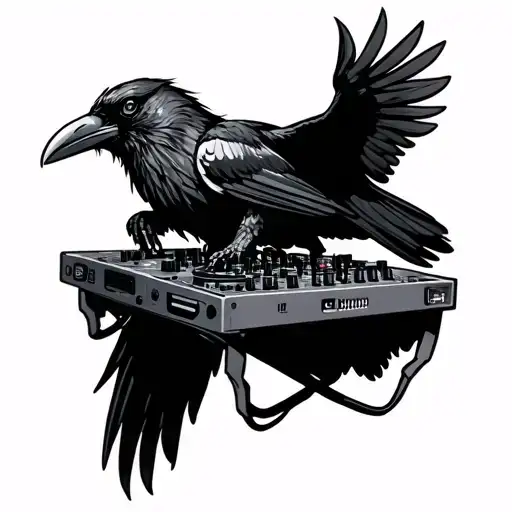 a black raven at a rave playing on xdj-az dj decks tattoo design idea