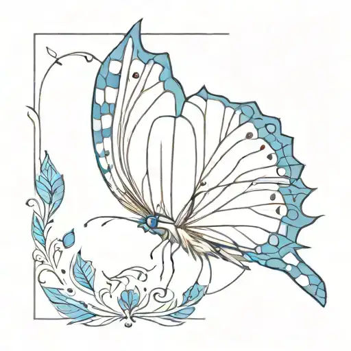 butterfly with blue jay feathers for wings  tattoo design idea