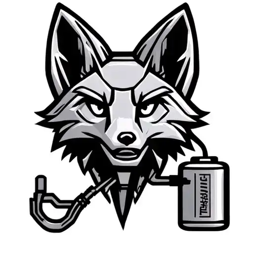 Mechanical fox head logo. Fox head is plugged into a battery. Low detail, simple design. tattoo design idea