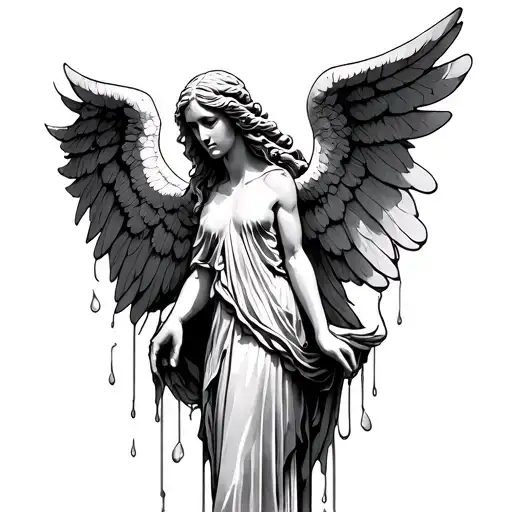 Weeping angel, tears flowing down on the sides representing strength tattoo design idea