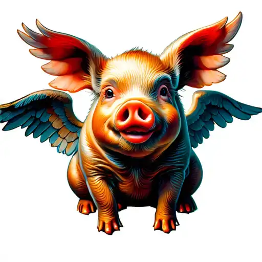 flying pig with wings sitting tattoo design idea