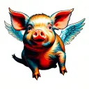 flying pig with wings sitting tattoo design idea