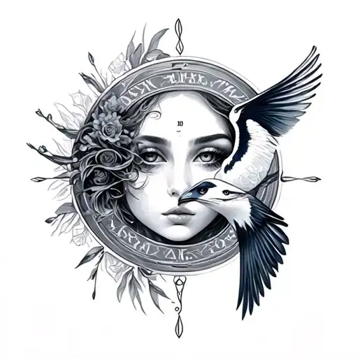 Fine, sensual tattoo, travel, sea, bird, time, realistic tattoo design idea