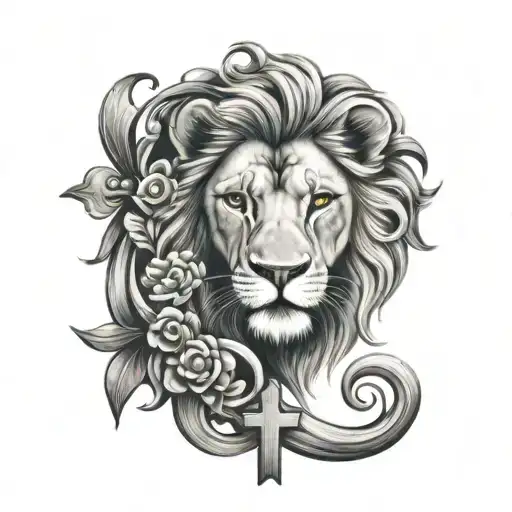 cross lion dove lamb tattoo design idea