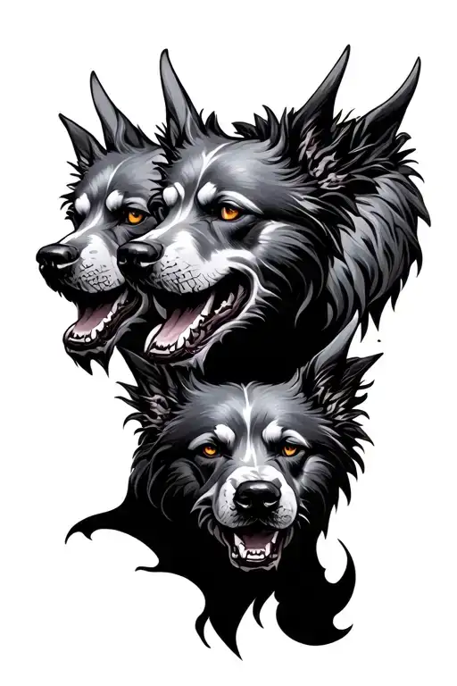 Cerberus dog three heads only tattoo design idea