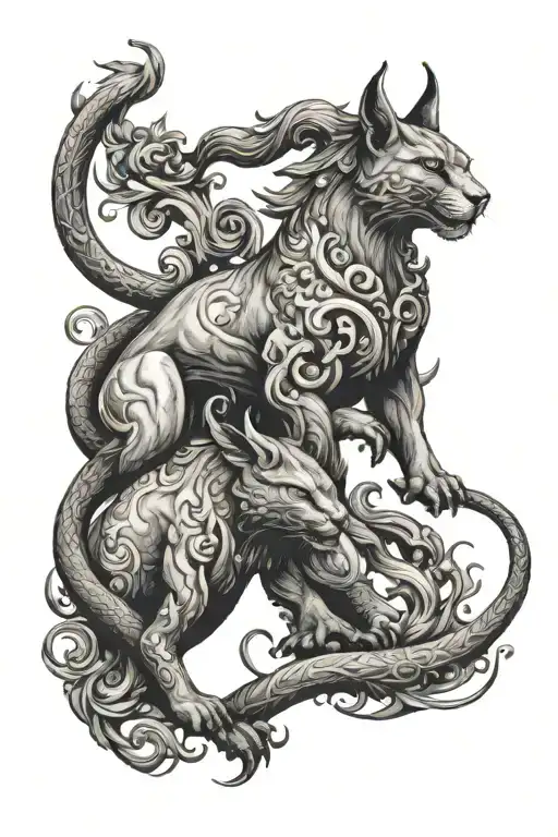 The devil puma and capricorn stand together and show their strength tattoo design idea