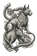 The devil puma and capricorn stand together and show their strength tattoo design idea