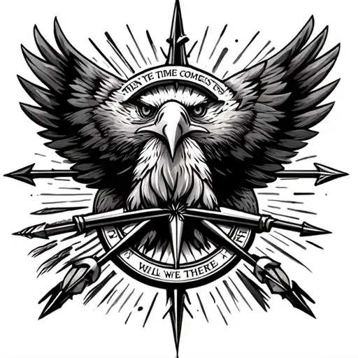Army scout for special forces eagle,compass,when the time comes we will be there with crossed arrows hidden tattoo design idea