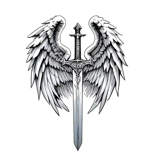 st michael sword one angel wing tattoo design idea
