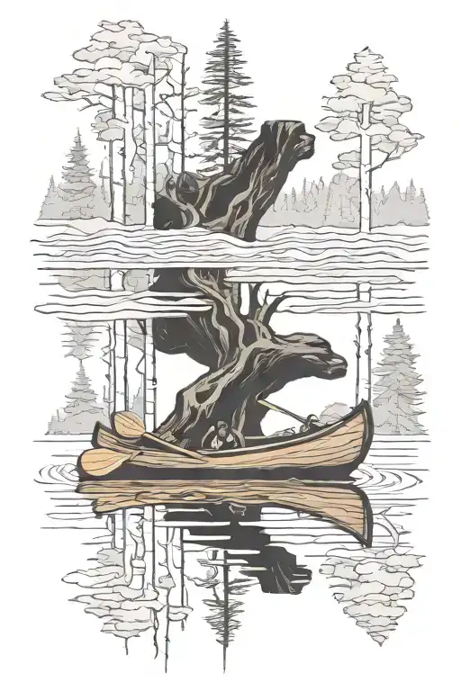 lake birch trees canoe "rise free from care" tattoo design idea