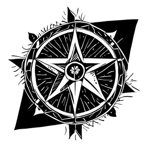 nautical star at calf with geometric pattern around. 6 inches tattoo design idea