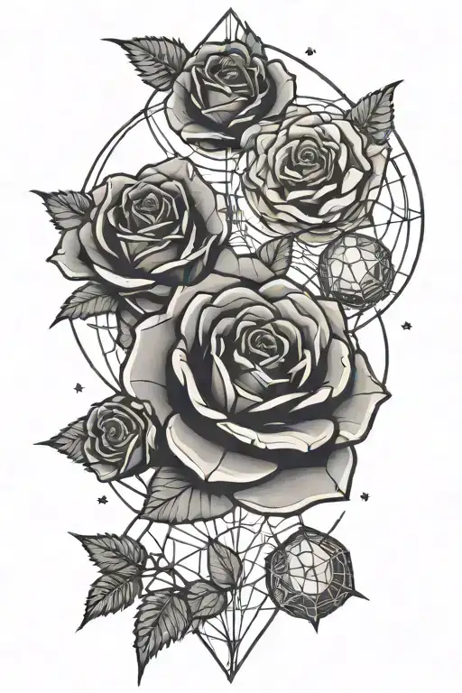 Roses, planets floating tattoo design idea