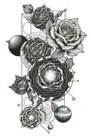 Roses, planets floating tattoo design idea