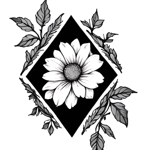 rhombus with vines in the outside and flower in the inside tattoo design idea