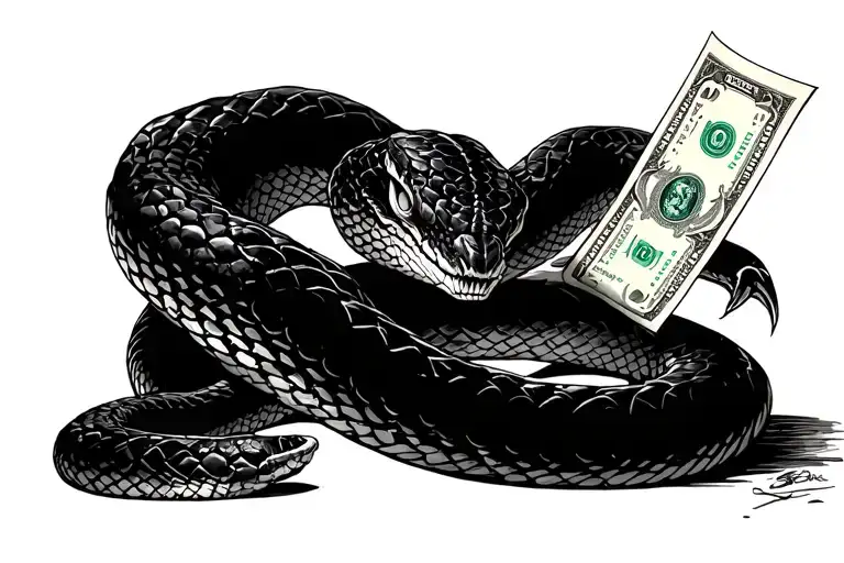 Evil snake with money on the chest sketch of tattoos in tattoo design idea
