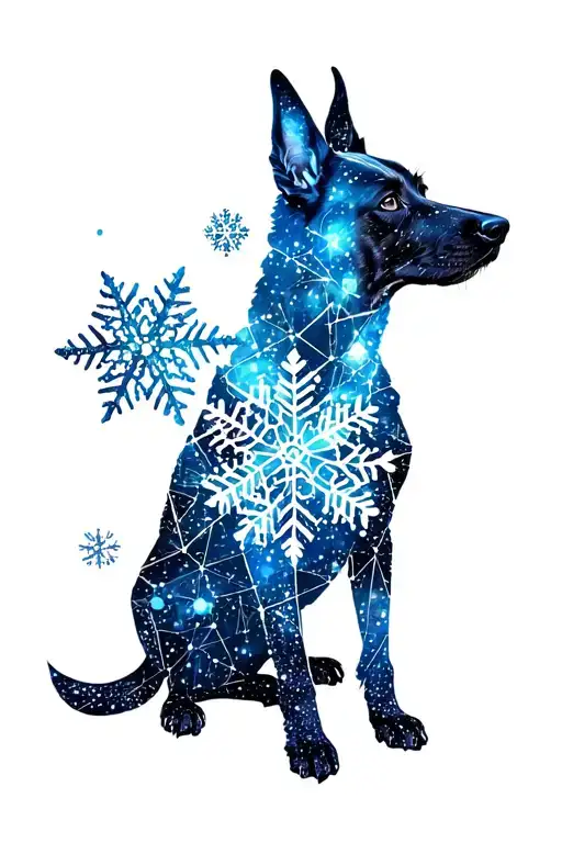 canis major constellation made of snowflakes inside a dog silhouette tattoo design idea