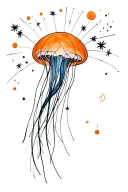 North star, sea buckthorn, jellyfish, Japanese sun tattoo design idea