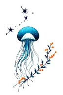 North star, sea buckthorn, jellyfish, Japanese sun tattoo design idea