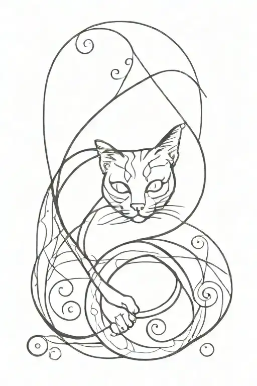 Elbow length tattoo of geometrical swirls and whirls with a feline eye at the bottom tattoo design idea