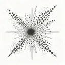 Small, minimalist, abstract starburst made from a cluster of 25 dots tattoo design idea