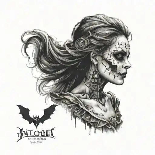 portrait of a Halloween girl in very dark atmosphere  tattoo design idea