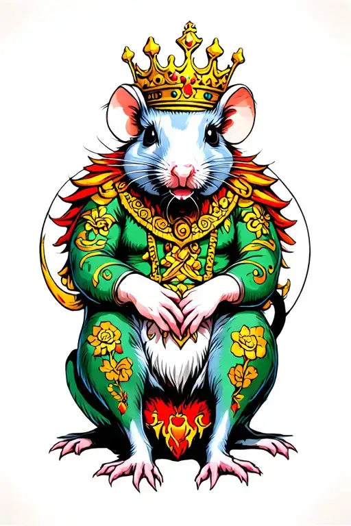 rat king sitting tattoo design idea