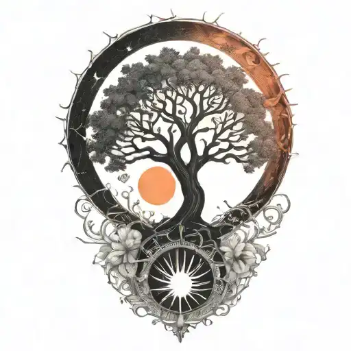 tree of life and sun and moon  tattoo design idea