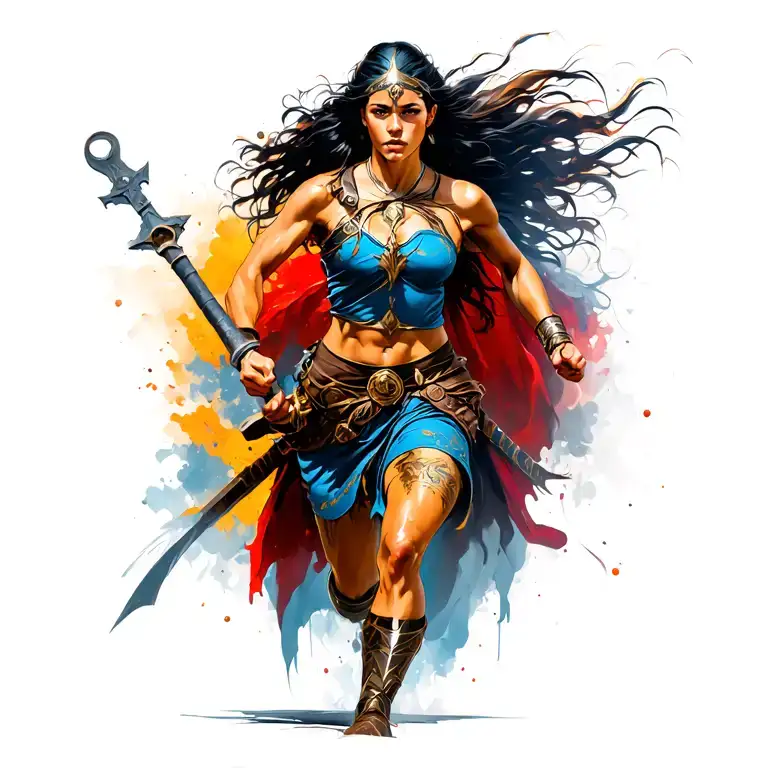 Spartin warrior woman running tattoo design idea