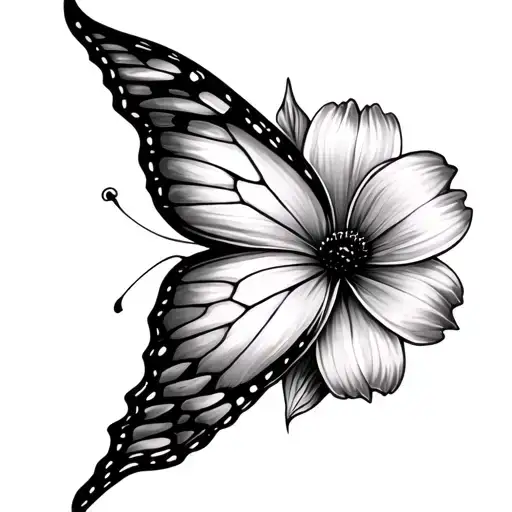 Half Butterfly Half Flower tattoo design idea