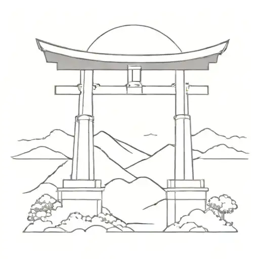 torii gate with mt Fuji minimalistic tattoo design tattoo design idea
