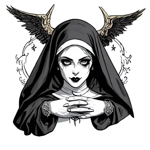 sexy evil Nun choke hand tattoo design idea