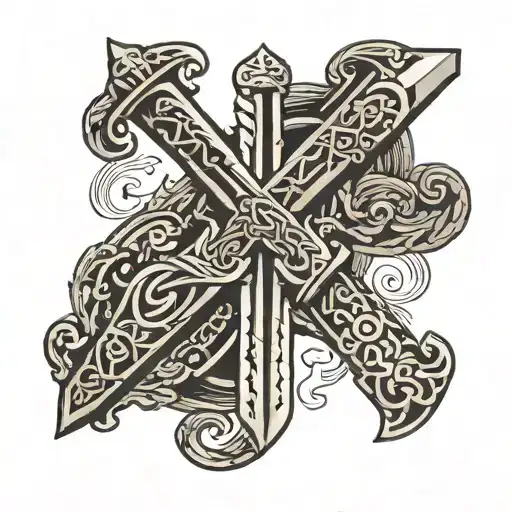 sword book triskel symbol tattoo design idea