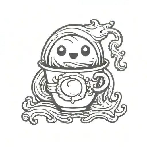 cute ghost holding a cup tattoo design idea