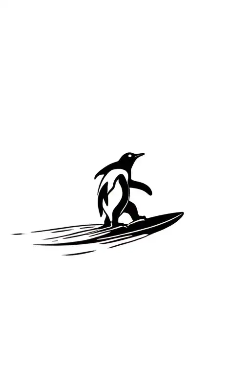 penguin surfing tattoo design idea