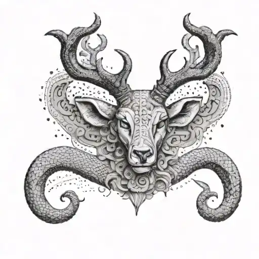 Deer head horn snake gemini mars god of war tattoo design idea