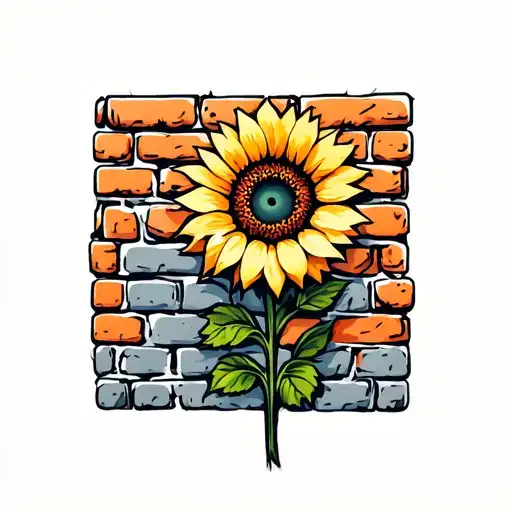 a single sunflower growing out of a single brick tattoo design idea