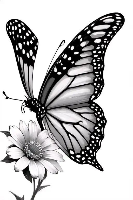 half monarch butterfly half flowers  tattoo design idea