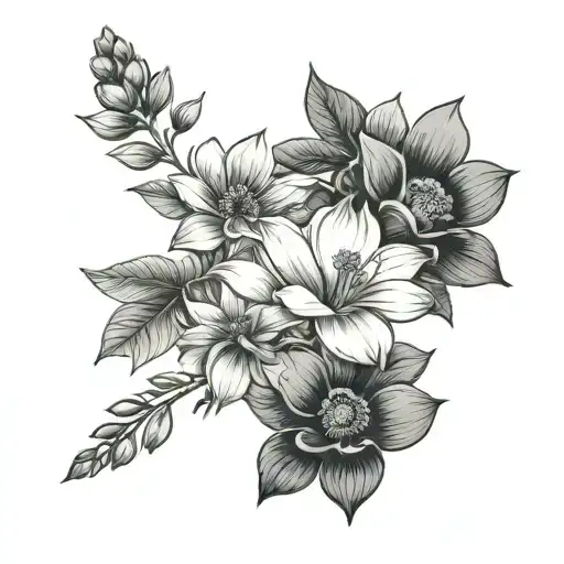 Magnolia Flower, Wild Sunflower, Bluebonnet Flower, Flowering Dogwood Flower, and Camellia arm sleeve tattoo design idea