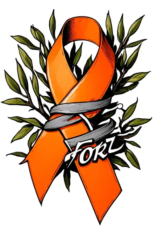 Cancer orange cancer ribbon wrapped in olive tree banches add the word forz  tattoo design idea