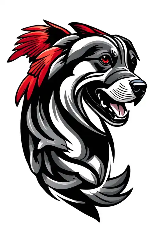 totem pole of red cardinal bird dolphin and bloodhound dog  tattoo design idea