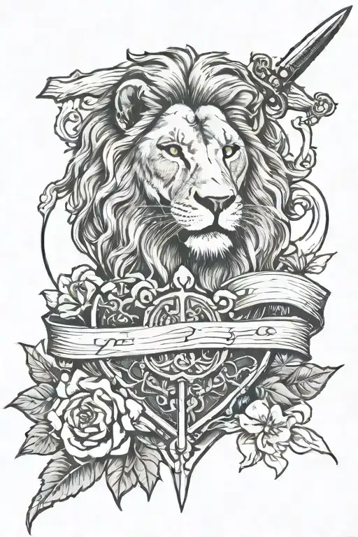 Isaiah 30:18-21, proverbs 25:26, lion, lamb, cross, sword tattoo design idea
