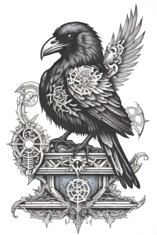 gothic raven skull tattoo design idea